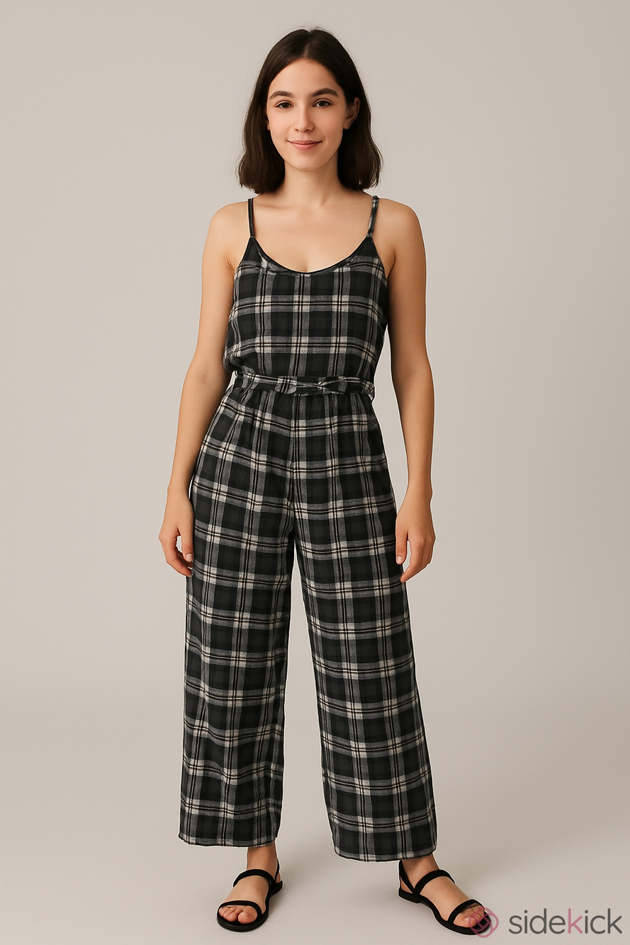 American Eagle Jumpsuit Plaid Black White Medium